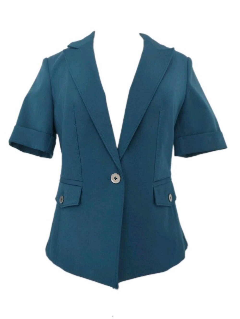 White House Black Market 6 Short Sleeve Blazer Teal Blue Green Small Work Career